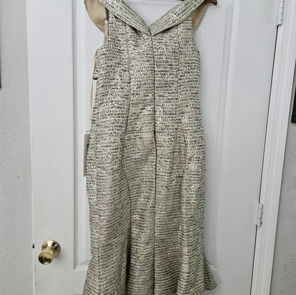 Parker 108 Gold & Navy midi V Neck dress with embellishments sz 6 - Picture 7 of 10